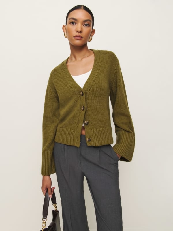 Nala Cotton Cashmere Cardigan - Dark Olive